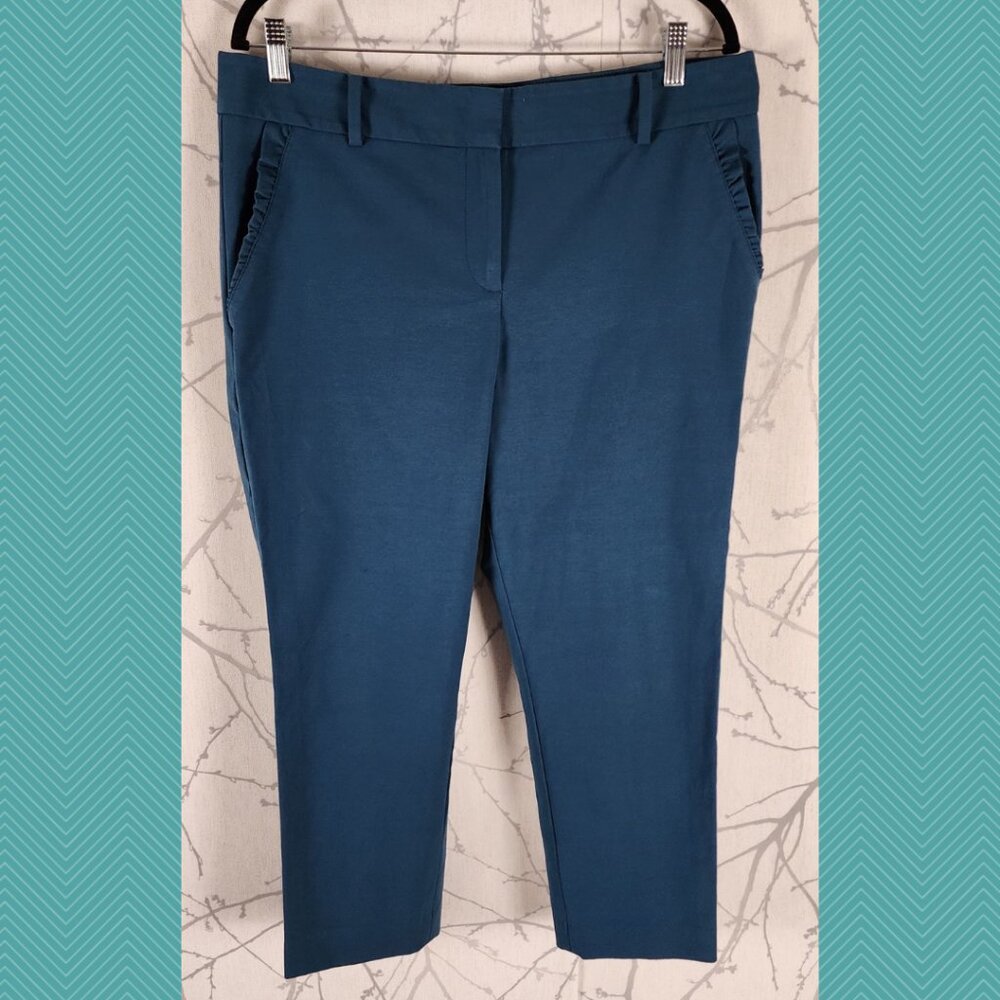 Talbots Emerald Blue Mid Rise Ankle Pants Ruffle Pockets Career